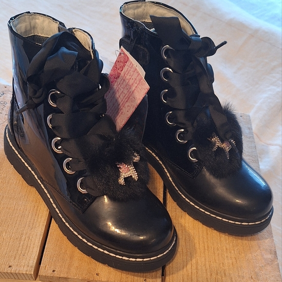 Lelli Kelly boots kids sz 4 black paten leather with crystal unicorn - Picture 1 of 9